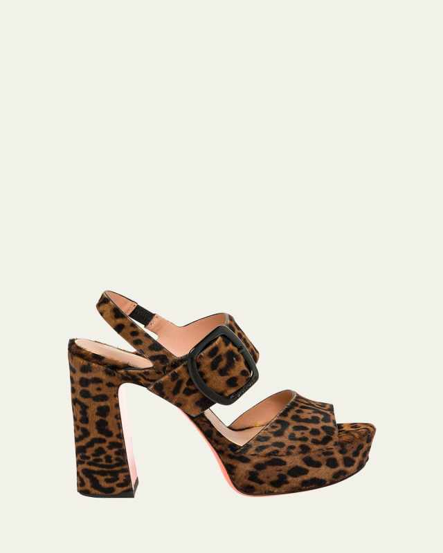 Bruxel Leopard-Print Calf Hair Platform Sandals